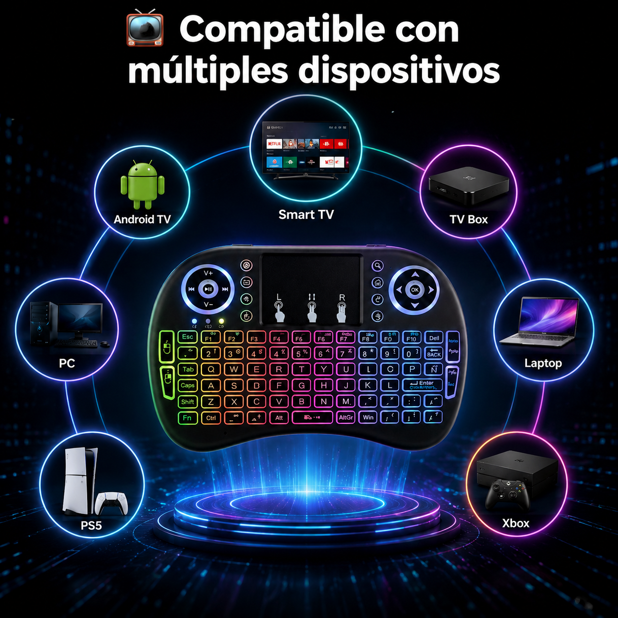 ⚡Mini Teclado Inalámbrico RGB con Touchpad – Controla tu Smart TV desde el sofá 📺🎮