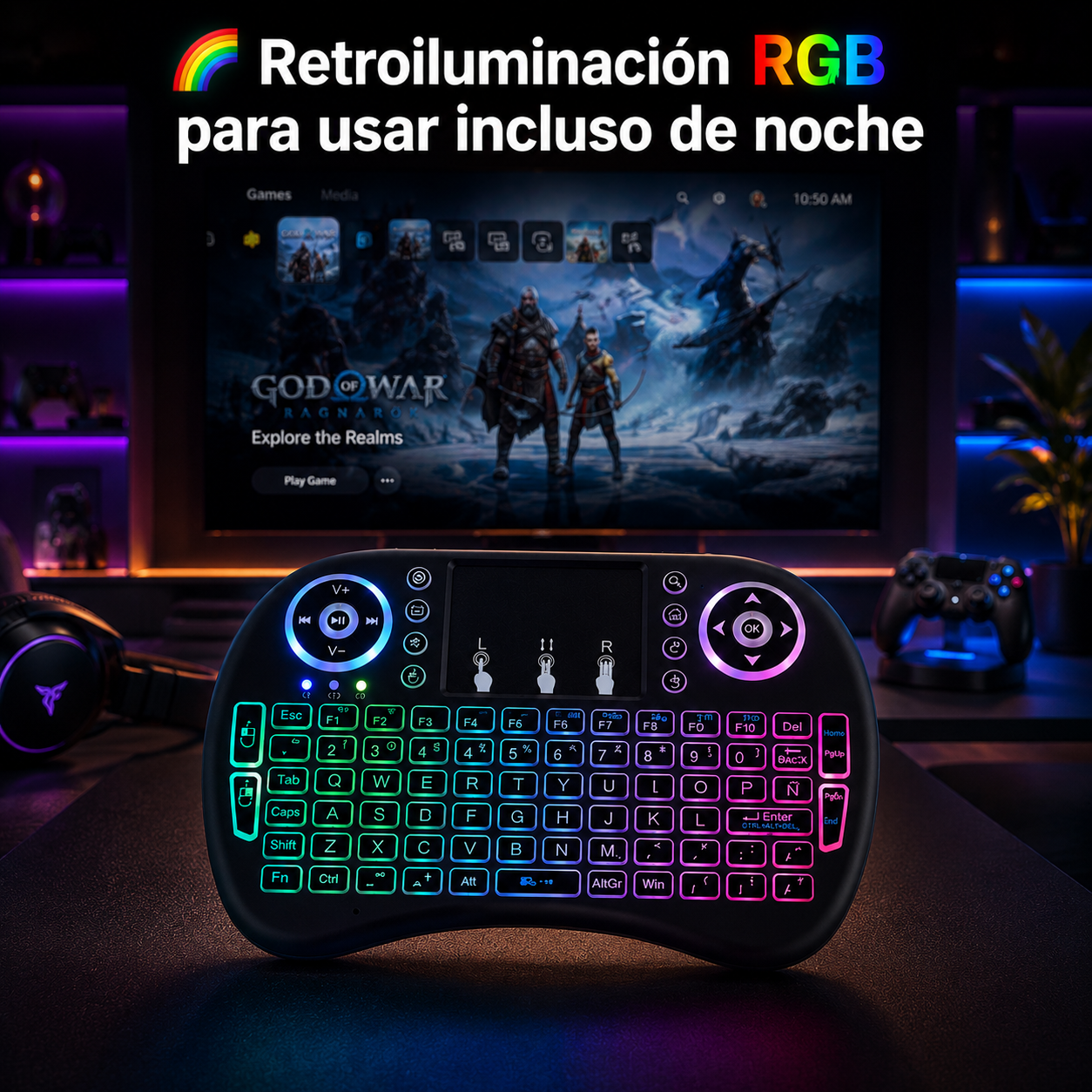 ⚡Mini Teclado Inalámbrico RGB con Touchpad – Controla tu Smart TV desde el sofá 📺🎮