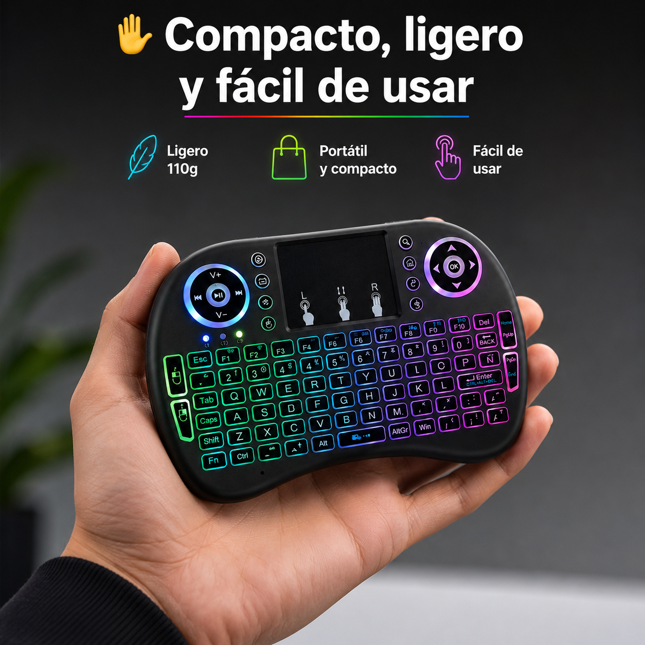 ⚡Mini Teclado Inalámbrico RGB con Touchpad – Controla tu Smart TV desde el sofá 📺🎮