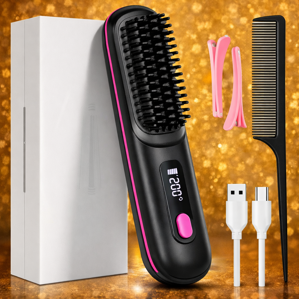 ✨ Kit Cepillo Alisador Inalámbrico FreedomStyle + x2 Pinzas para el cabello + x1 Peine 🎁